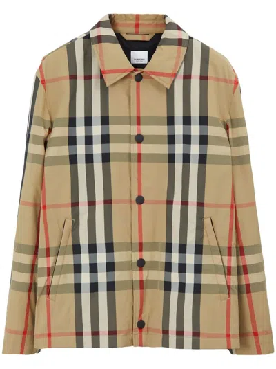 Burberry Check-pattern Shirt Jacket In Archive Beige Ip Chk