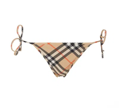 Burberry Check-pattern Side-tied Bikini Briefs In Beige