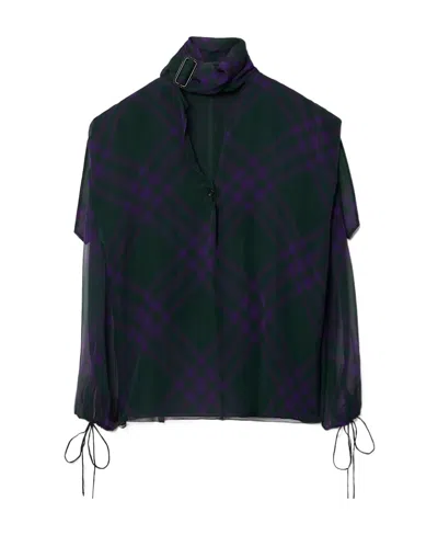 BURBERRY BURBERRY CHECK-PATTERN SCARF DETAILED BLOUSE