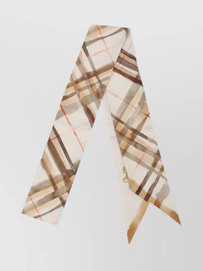 Burberry Check Pattern Skinny Scarf In Neutral