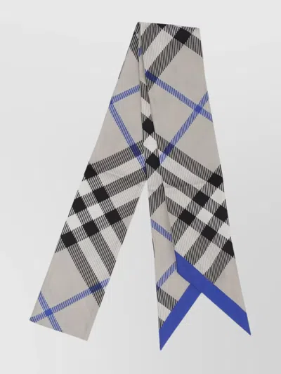Burberry Check Pattern Skinny Scarf With Pointed Ends In Gray