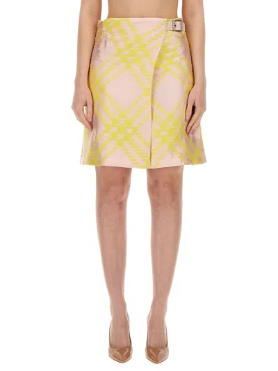 Burberry Pleated Check Skirt In Yellow & Orange