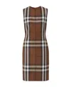 Burberry Sleeveless Midi Sheath Dress With Tartan Motif In Brown