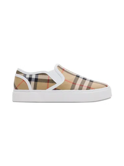 BURBERRY CHECK-PATTERN SLIP-ON SNEAKERS
