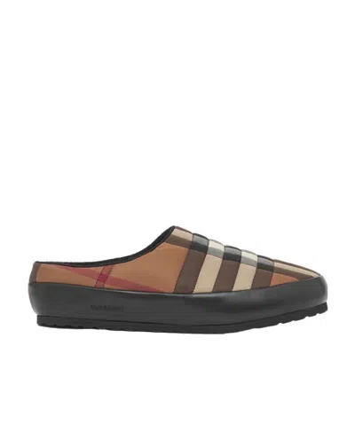 Burberry Check-pattern Slippers In Black