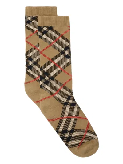 Burberry Check-pattern Socks In Brown