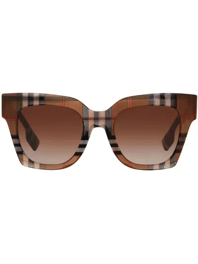 Burberry Check Pattern Square-frame Sunglasses In Braun