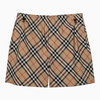 Burberry Check Pattern Swimming Costume In Beige