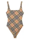 Burberry Scoop Neckline Sleeveless Checkered Beach Bodysuit In Neutrals
