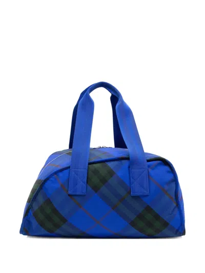 Pre-owned Burberry Check-pattern Top-handle Tote Bag In Blue