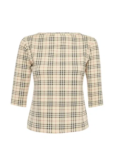 Pre-owned Burberry Check-pattern Top In Neutral