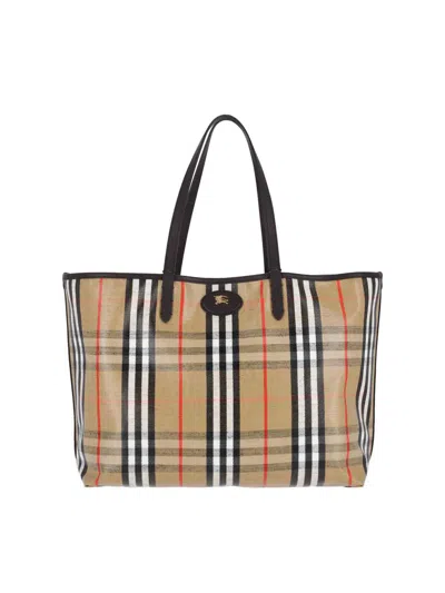 Burberry Check Pattern Tote Bag In Beige