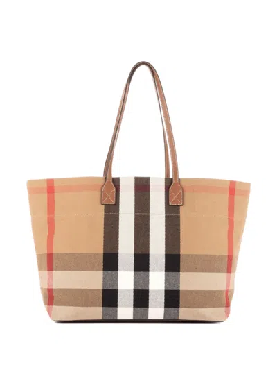 Pre-owned Burberry Check-pattern Tote Bag In Neutral