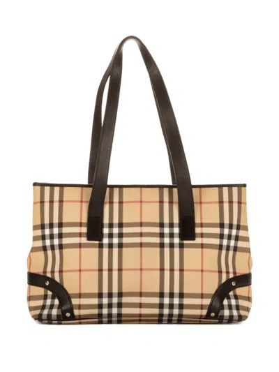 Pre-owned Burberry Check-pattern Tote Bag In Neutral