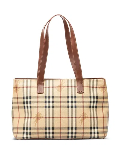 Pre-owned Burberry Check-pattern Tote Bag In Neutral