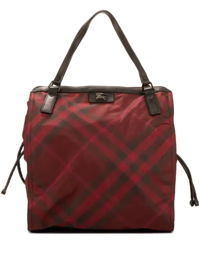 Pre-owned Burberry Check-pattern Tote Bag In Red