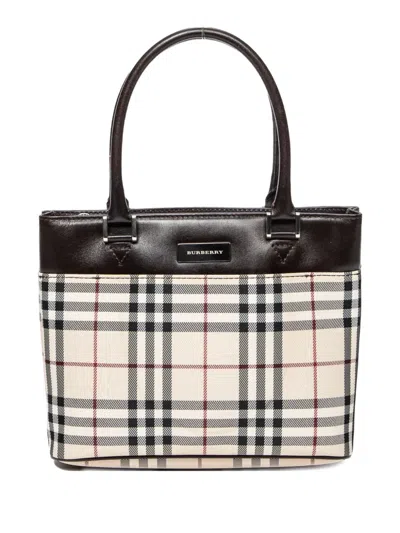 Pre-owned Burberry Check-pattern Tote Bag In White