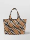 Burberry Check Pattern Tote With Calfskin Trim