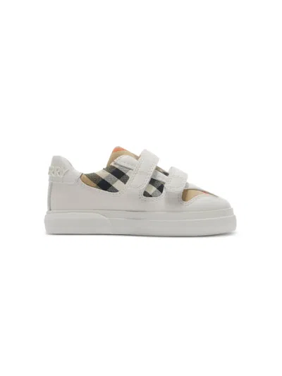 Burberry Childrens Check Cotton And Leather Sneakers In Multi