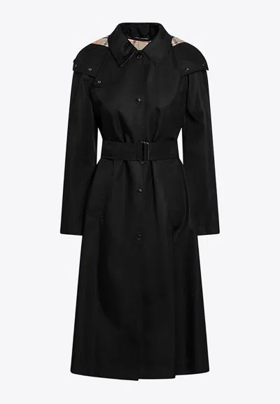 Burberry Check-pattern Trench Coat In Black