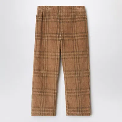 Burberry Check Pattern Trousers In Corduroy In Brown