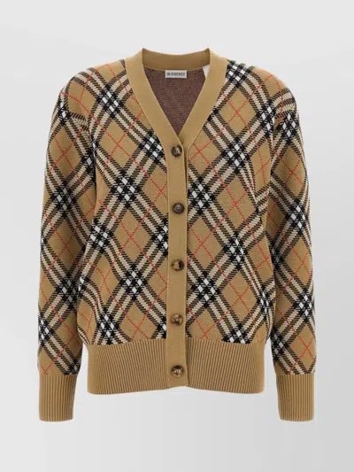 BURBERRY CHECK PATTERN V-NECK CARDIGAN