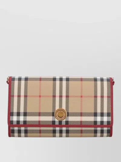 Burberry Check Pattern Wallet Gold Tone Chain Strap