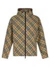 Burberry Check Pattern Water-repellent Jacket With Adjustable Hood In Neutral