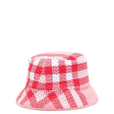Burberry Check-pattern Wide Brim Bucket Hat In Pink