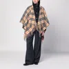 Burberry Charlotte Cape With Plaid Pattern And Fringe In Neutral