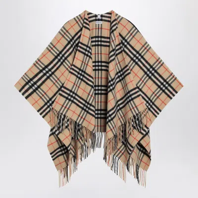 Burberry Check Pattern Wool And Cashmere Cape In Brown