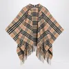 Burberry Wool And Cashmere Cape With Check Pattern In Neutral
