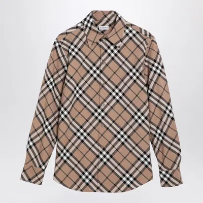 Burberry Check Pattern Wool Blend Shirt In Brown