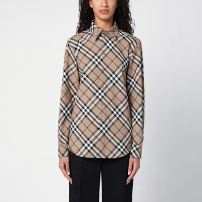 Burberry Check Pattern Wool Blend Shirt In Beige