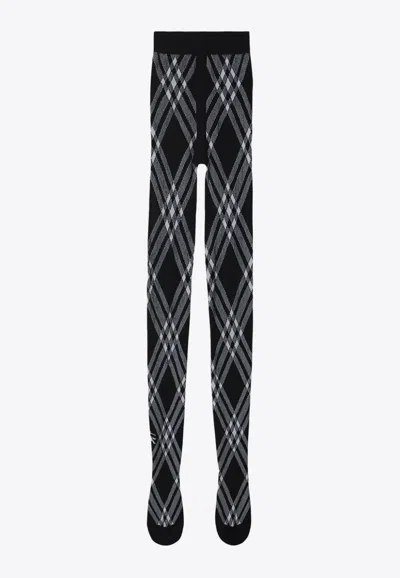 Burberry Check Pattern Wool-blend Tights In Black