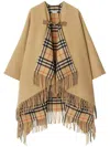 Burberry Checked Fringed-edge Cape In Nude