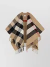 Burberry Check Pattern Wool Cape With Fringe Detailing In Brown