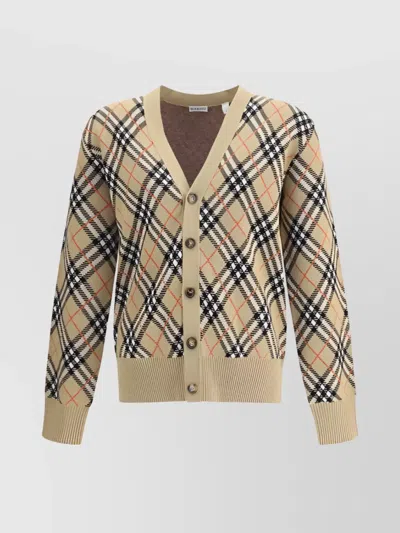 Burberry Check Pattern Wool Cardigan In Multi