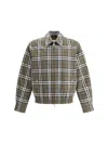 Burberry Men Check Pattern Wool Harrington Jacket In Green