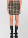 Burberry Women Green Skirt With All-over Check Motif And Side Pockets In Virgin Wool Woman In Green