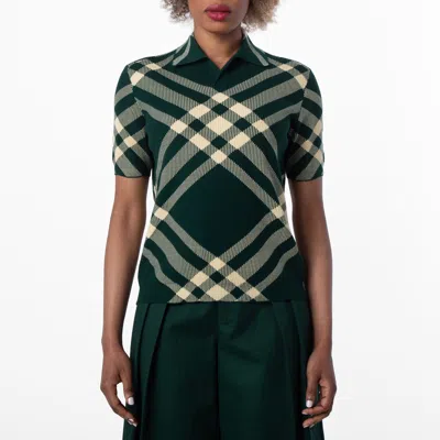 Burberry Check Pattern Wool Polo Shirt In Green