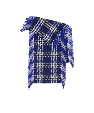 Burberry Check-pattern Wool Scarf In Blue