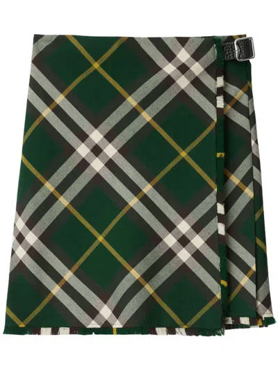 BURBERRY CHECK-PATTERN WOOL SKIRT