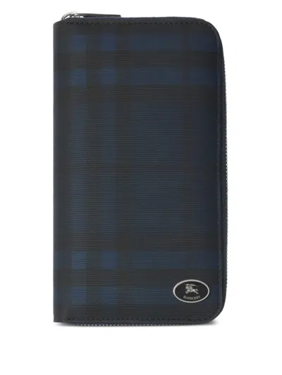 Burberry Check-pattern Zip-closure Wallet In Blue