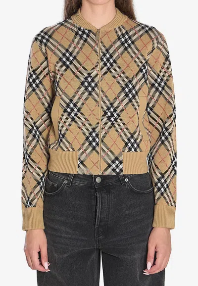 BURBERRY CHECK PATTERN ZIP-UP CARDIGAN
