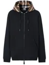 Burberry Check Detailed Zipped Drawstring Hoodie In Black