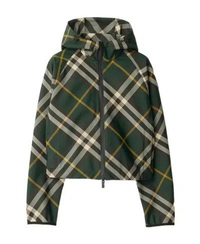 BURBERRY BURBERRY CHECK-PATTERN ZIP-UP HOODED CROPPED JACKET