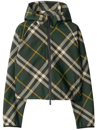 Burberry Gray Cropped Check Quilted Barn Jacket In Shadow Ip Check
