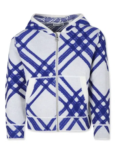 Burberry Kids' Check-pattern Zip-up Wool Hoodie In Blue