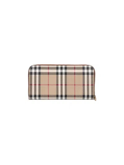 Burberry Check Pattern Zip-around Wallet In White